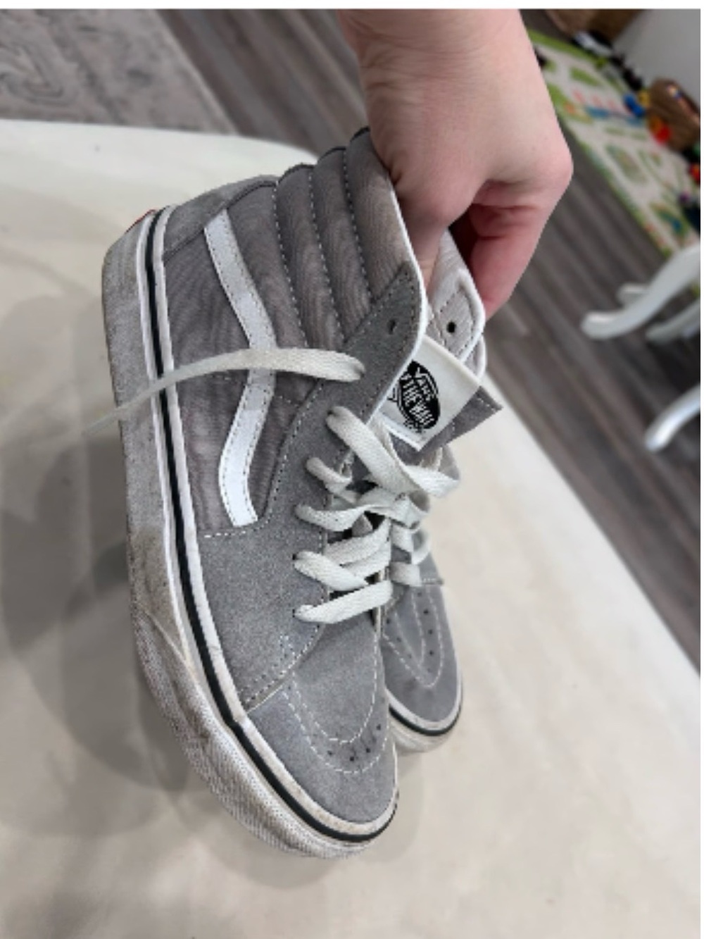 Vans Gray Suede High Top Sneakers with White Stripe